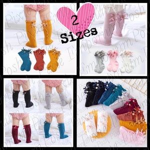 3prs Baby Girls Knee-high Socks Buttons and Bows